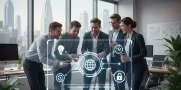 Startup team reviewing intellectual property protection strategies on a digital screen