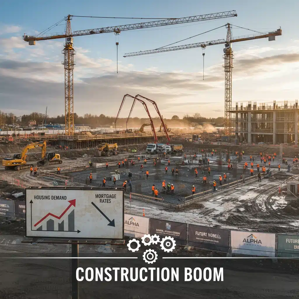 Construction site showing activity, representing housing market impact