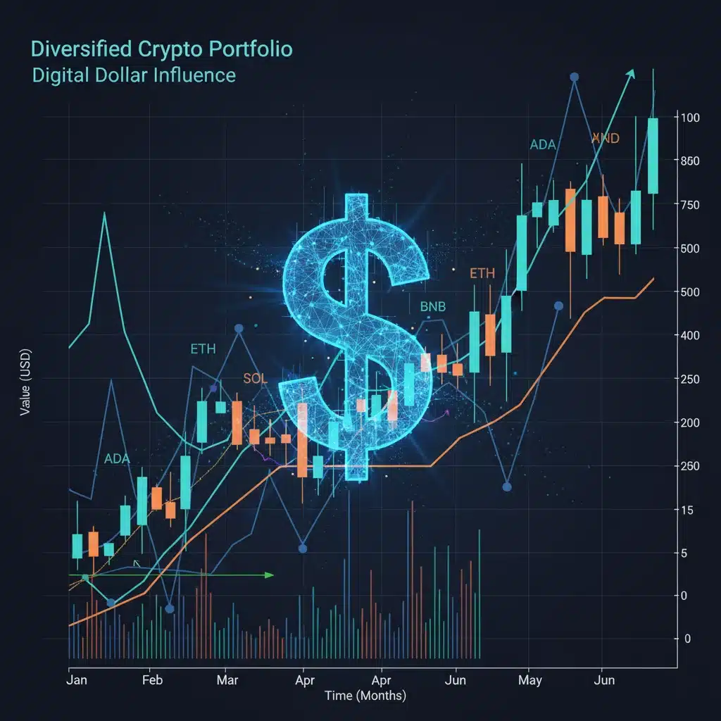 Diversified crypto portfolio with digital dollar influence