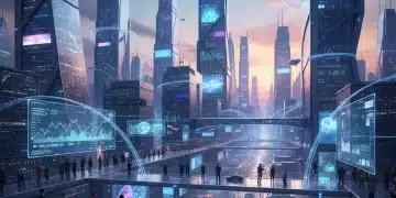 Digital city skyline representing evolving consumer spending in digital services