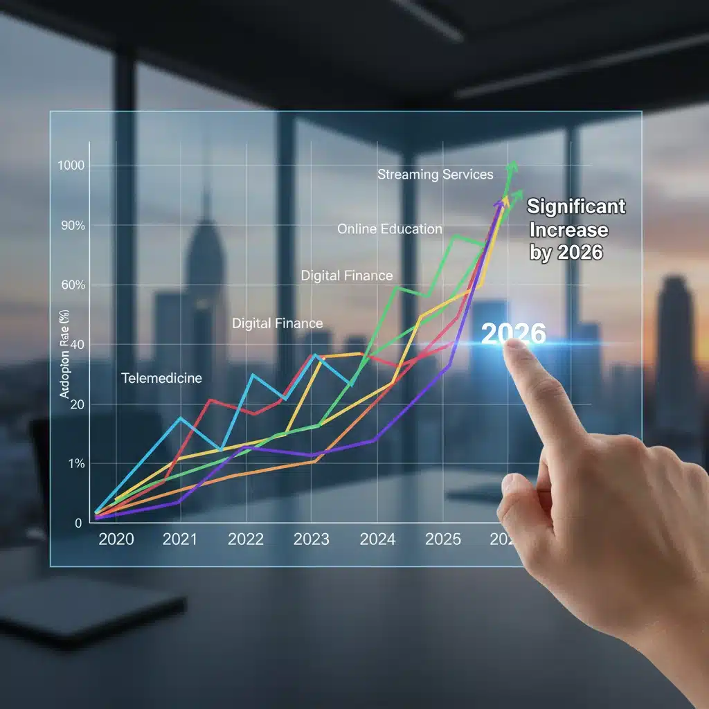Graph illustrating the upward trend of digital service adoption and spending growth