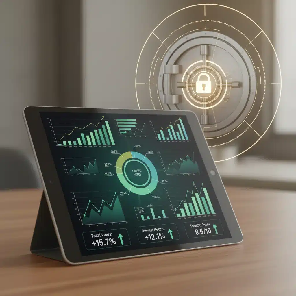 Diversified investment portfolio on a tablet for asset protection