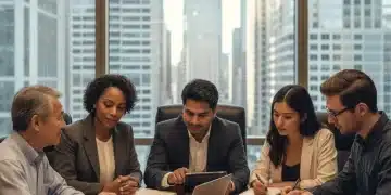 Family discussing estate planning documents with a financial advisor