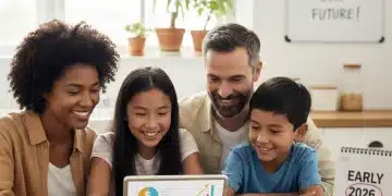 U.S. family reviewing financial plan for savings growth