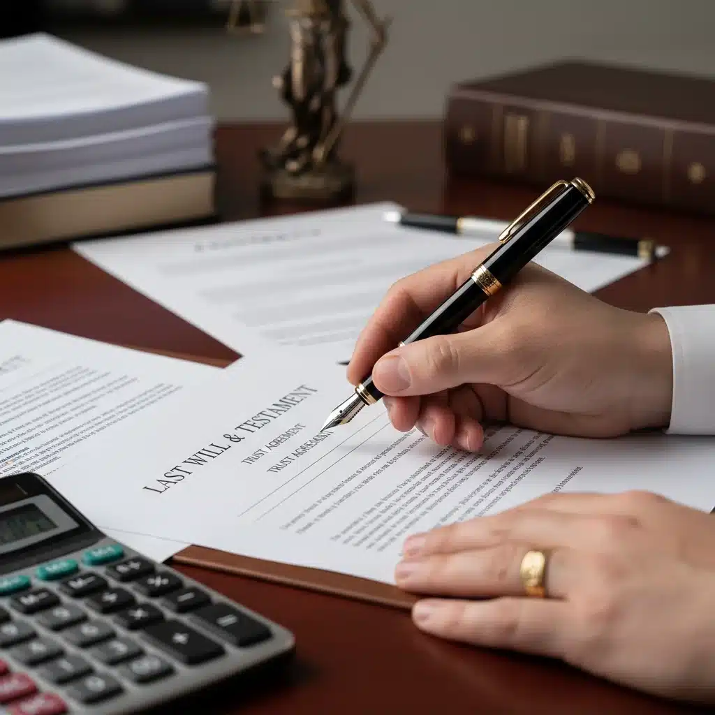 Signing a legal will document with a pen