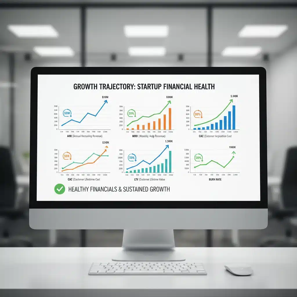 Infographic displaying key financial performance metrics for startup valuation
